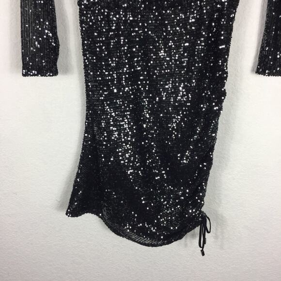 NWT Free People Gisele Sequin Mini Dress Black Silver Off Shoulder Cocktail - Picture 9 of 15
